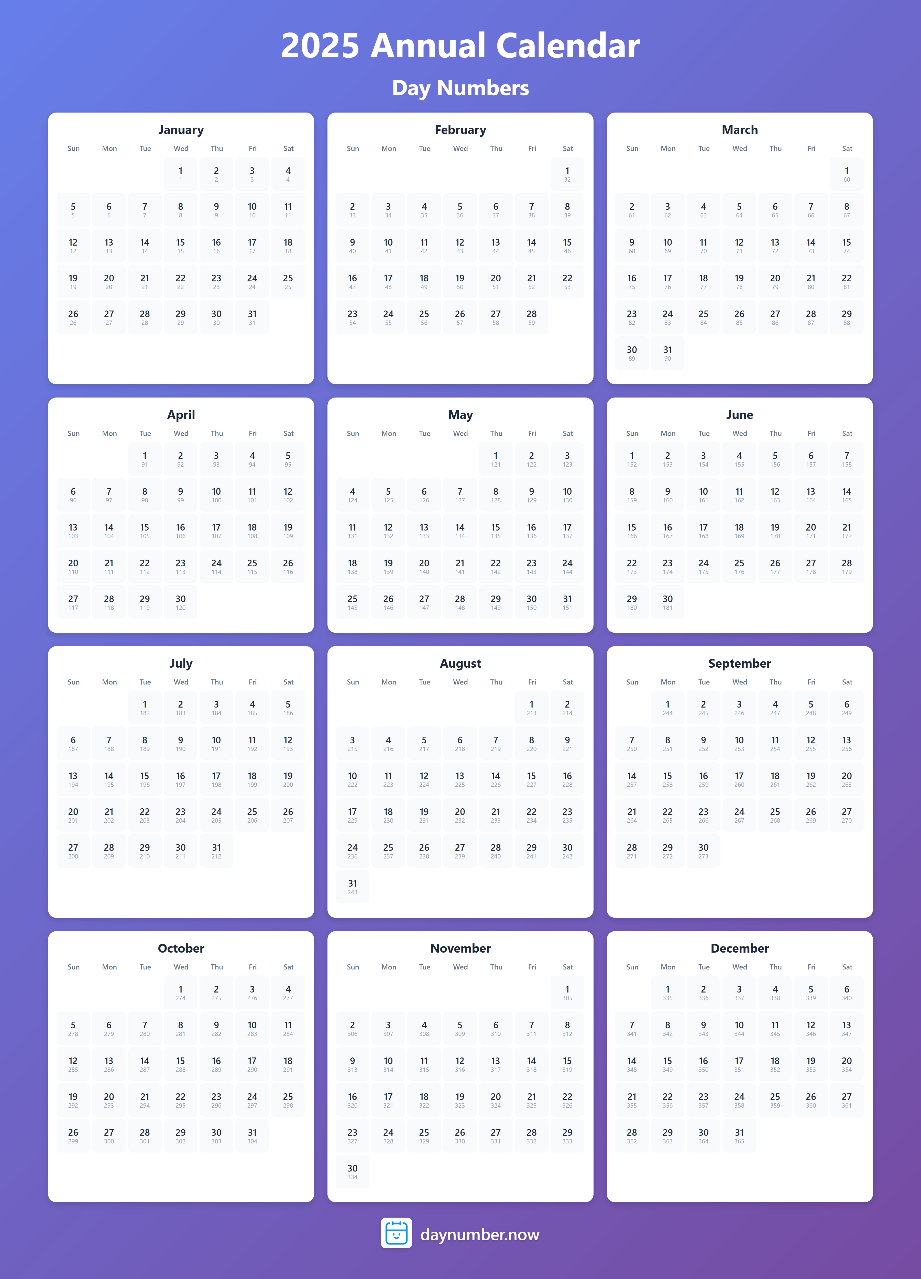View 2025 complete day number calendar - Track yearly progress 2025-day-numbers-Calendar-en-bg-bluepurple-day-number